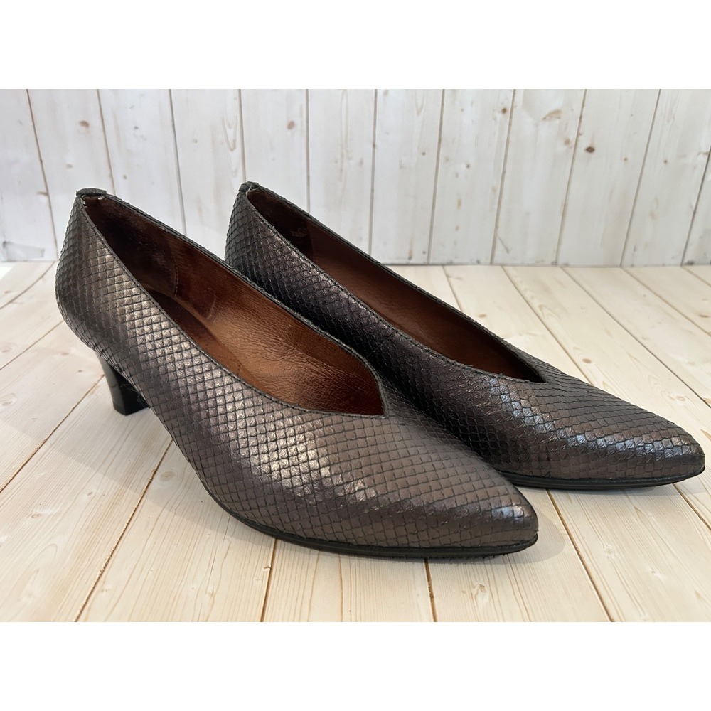 Hispanitas Leather Shoes Heels Pumps Snakeskin Metallic Bronze Pump Heel 38 US 8